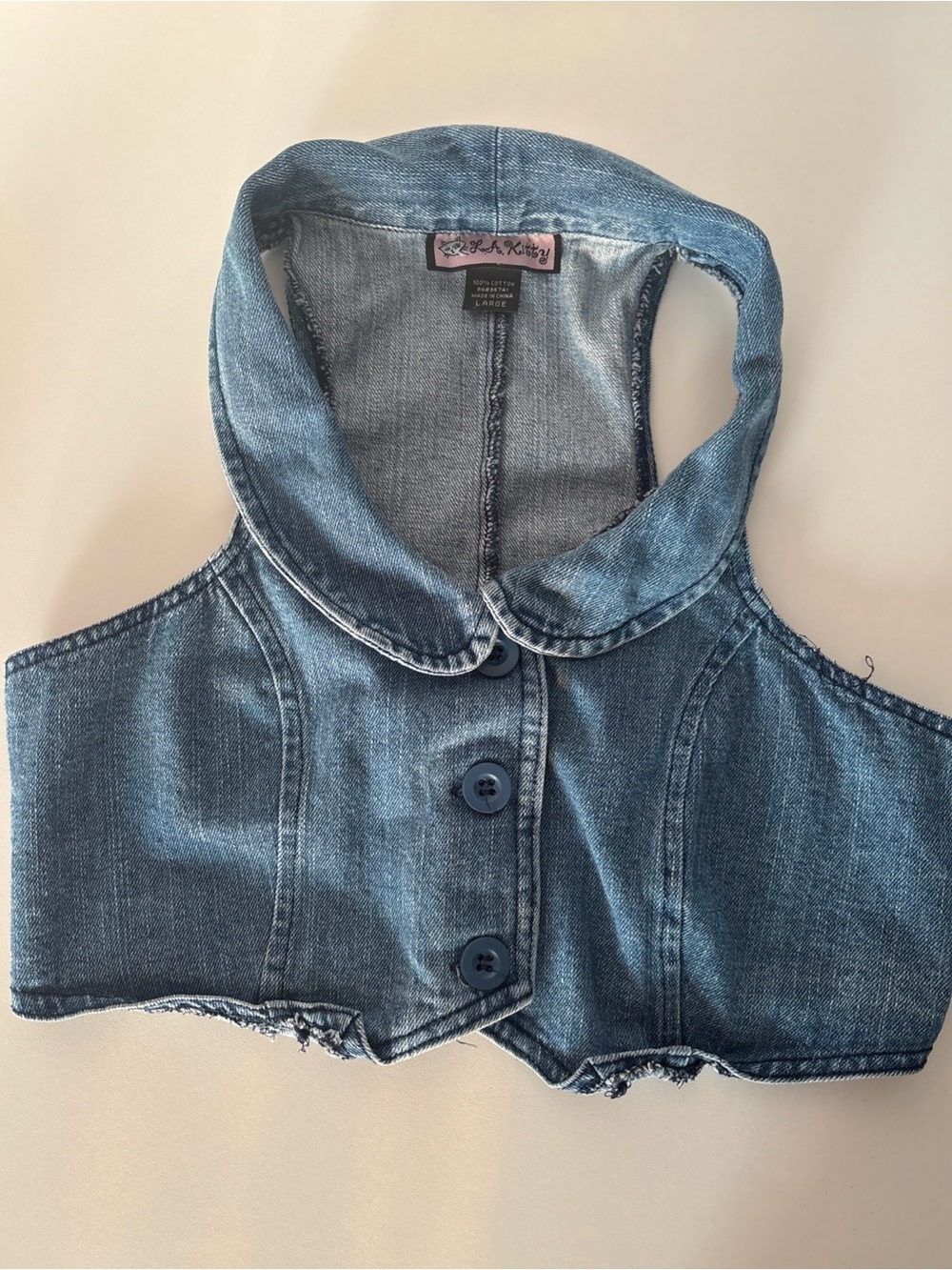 Hello Kitty Girls' Denim Cropped Button Vest in Blue L